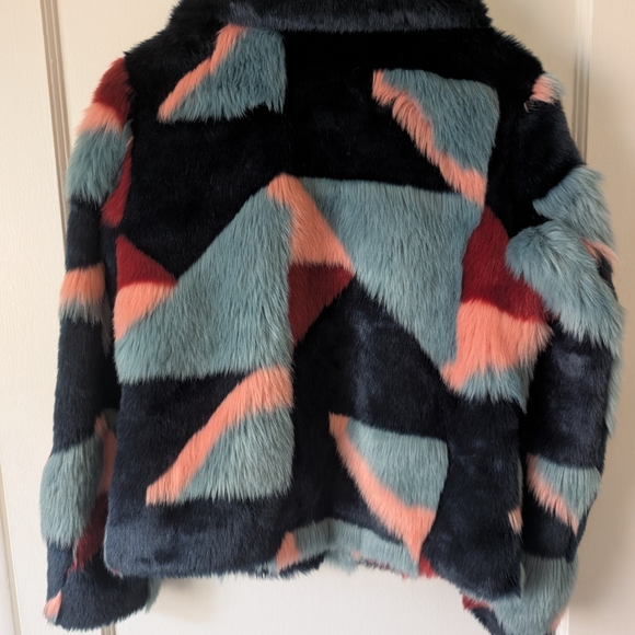 INC International Concepts Multi-Color Faux Fur Colorblock Jacket - Picture 3 of 4